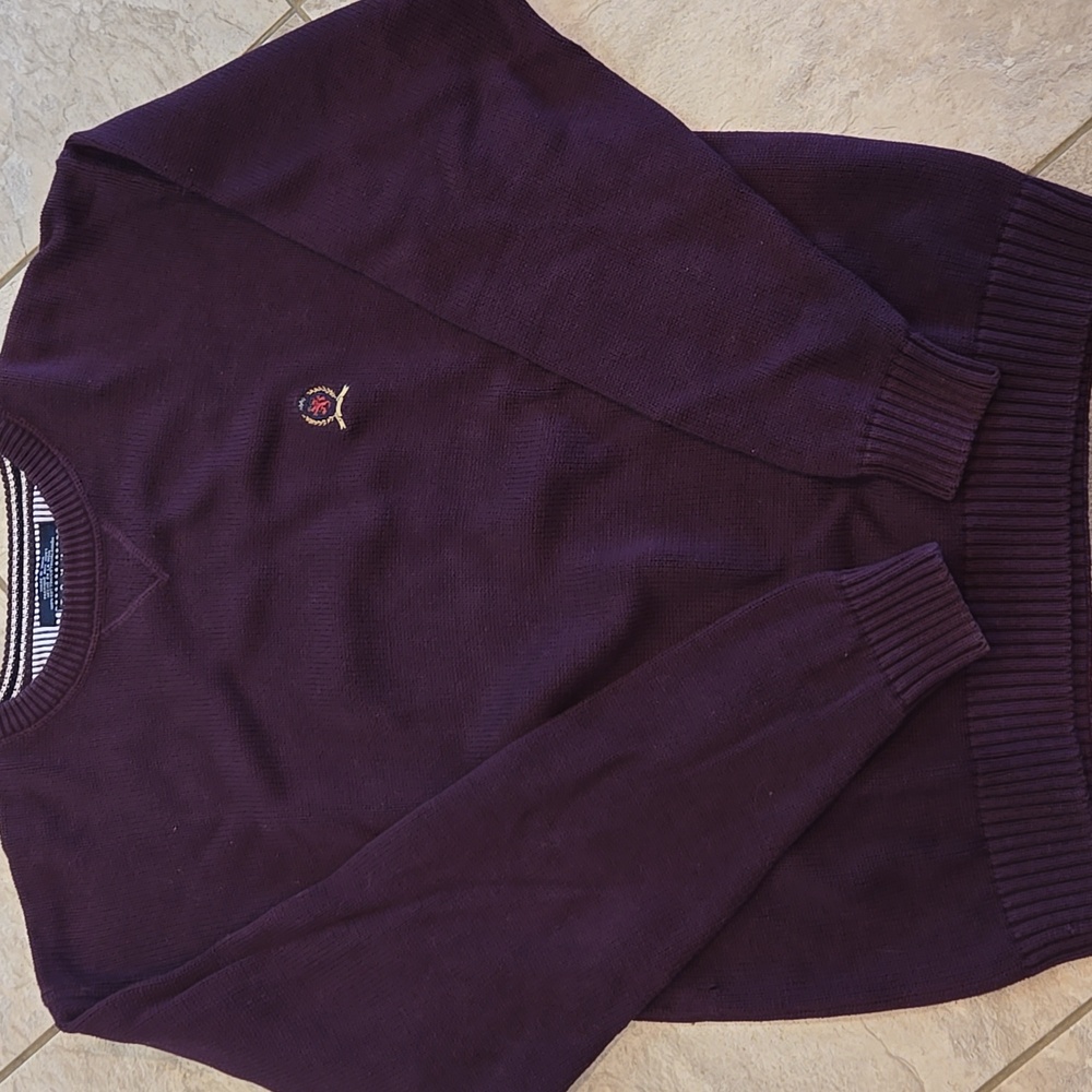 Tommy Hilfiger Plum Crewneck Sweater with Crest XL 100% Cotton